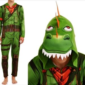 Fortnite Rex Pajama Suit Costume with Padded Hood Full Front  Onesie